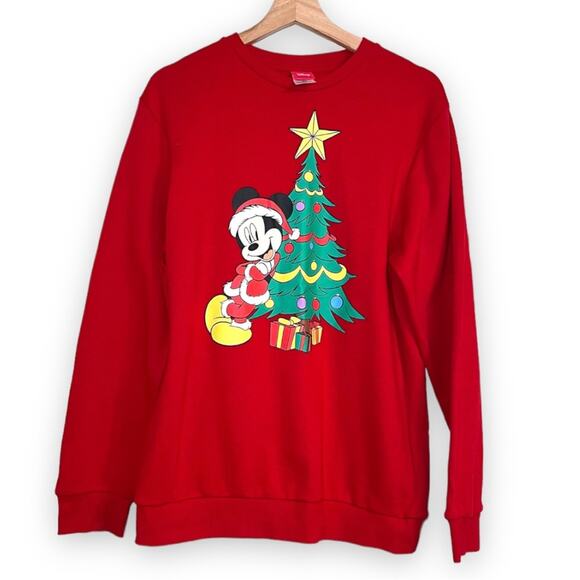 Disney Mickey Mouse Red Christmas Sweatshirt Unisex Size M - Picture 1 of 7